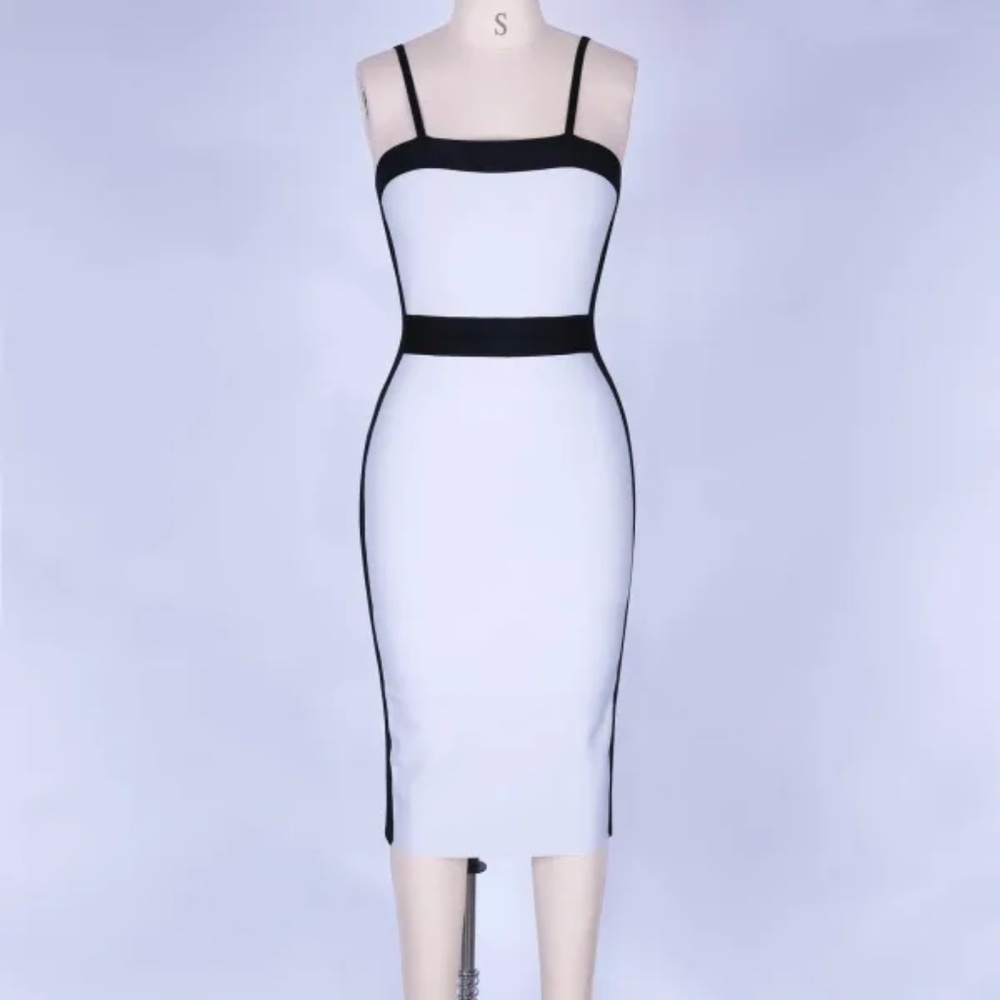 Sophisticated Black and White Midi Dress
